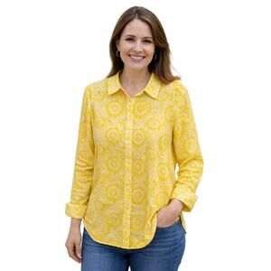 Talbots 2XP Yellow Floral Button Front Shirt Plus Petite Cotton Spring Blouse